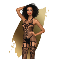 Penthouse - Fancy me - Lace halterneck bodystocking with cut-out details and ornament pattern - black - S-L