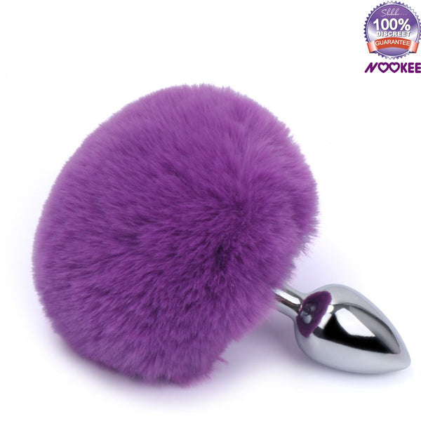 METAL ANAL BUTT PLUG WITH FLUFFY BUNNY TAIL + FREE LUBE