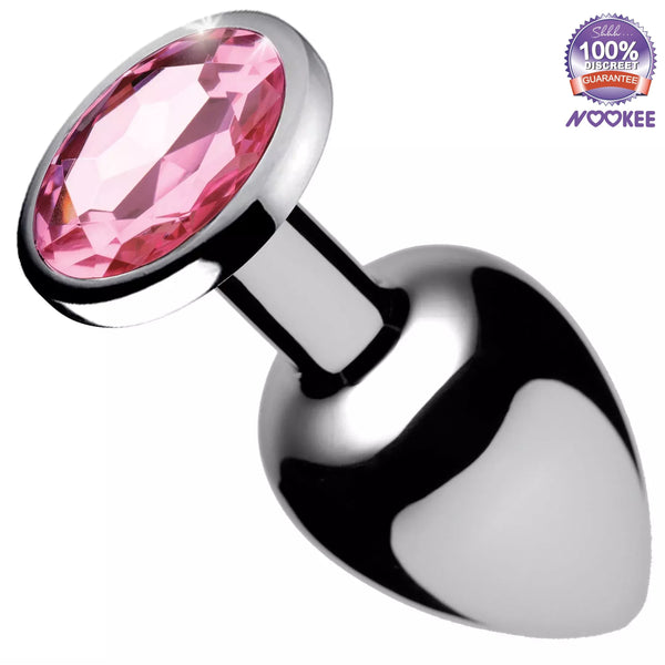 METAL ANAL BUTT PLUG - SMOOTH CRYSTAL JEWELLED + FREE LUBE