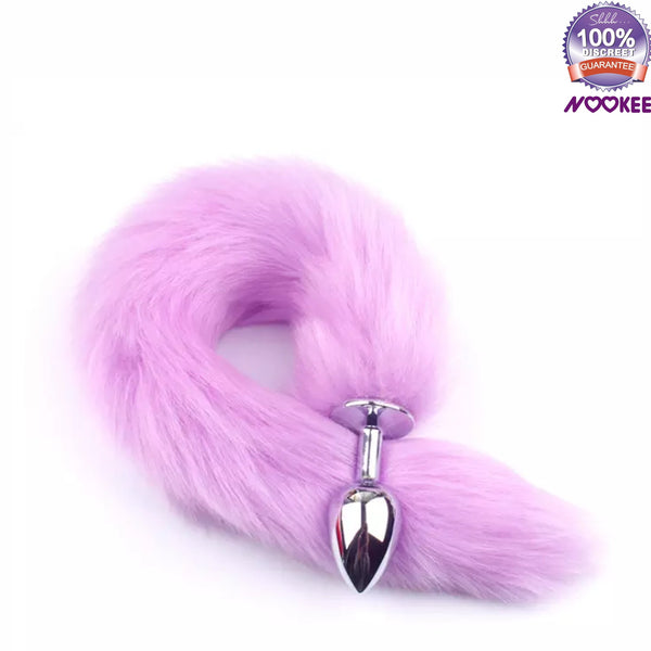 METAL ANAL BUTT PLUG WITH BUSHY FOX TAIL + FREE LUBE