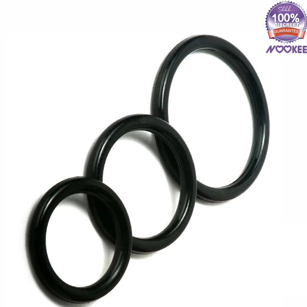 PENIS COCK RINGS - SET OF 3 - STRONG FLEXIBLE SILICONE + FREE LUBE