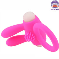 VIBRATING PENIS COCK RING - RABBIT EARS - SOFT SILICONE + FREE BATTERIES & LUBE