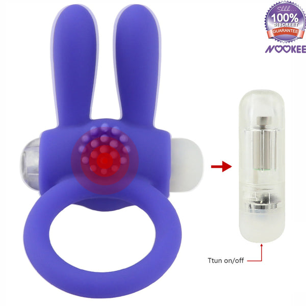 VIBRATING PENIS COCK RING - RABBIT EARS - SOFT SILICONE + FREE BATTERIES & LUBE