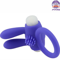 VIBRATING PENIS COCK RING - RABBIT EARS - SOFT SILICONE + FREE BATTERIES & LUBE