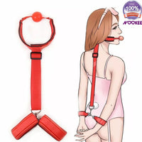 BONDAGE - BEHIND THE BACK WRIST RESTRAINTS & OPEN MOUTH BALL GAG