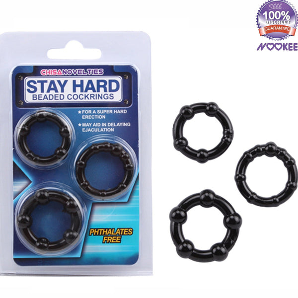 COCK RING SET - STAY HARD - ENHANCES ERECTION - FLEXIBLE SILICONE + FREE LUBE