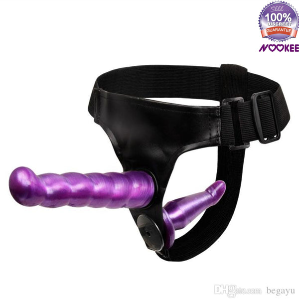 STRAP ON DOUBLE DILDO WITH HI QUALITY ADJUSTABLE BELT HARNESS + FREE LUBE